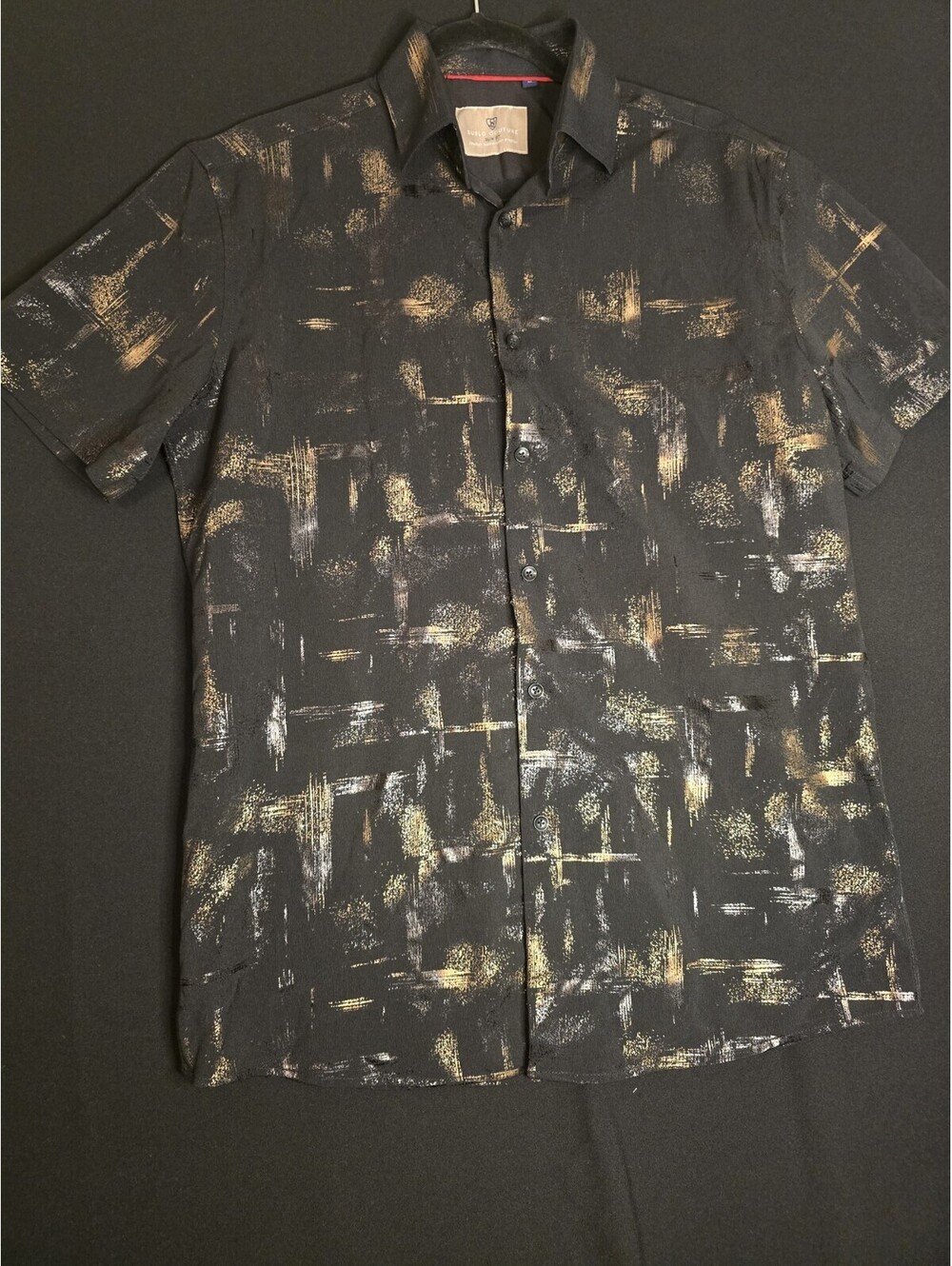 Suslo Couture Slim Fit Stretch Black & Gold Men’s Button Down Shirt Sz M